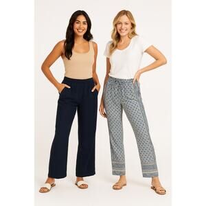 Lot of 2 Women’s Casual Pants – Love Tree Navy & Boho Print Elastic Waist